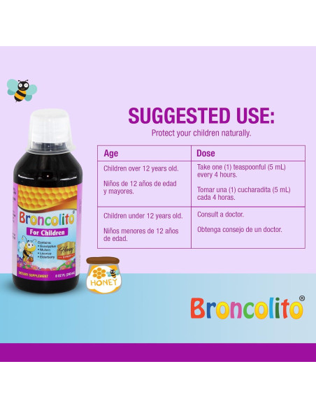 Jarabe de Miel BRONCOLITO para Niños - Suplemento Herbal 240 ml