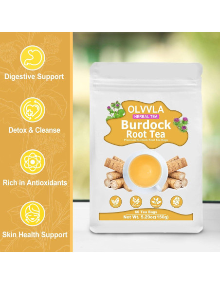 Té de raíz de bardana Olvvla - 60 bolsas - 100% natural