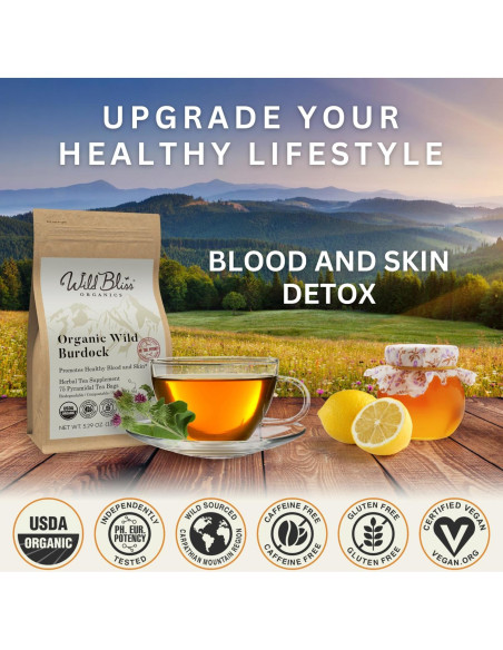 Té de raíz de bardana orgánico Wild Bliss - 75 bolsas detox