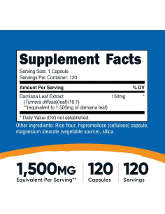 Cápsulas de Hoja de Damiana Nutricost 1500 mg - 120 Unidades Veganas 2