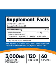 Suplemento Herbal Nutricost Bálamo Limón 300mg 120 Cápsulas Veganas 2