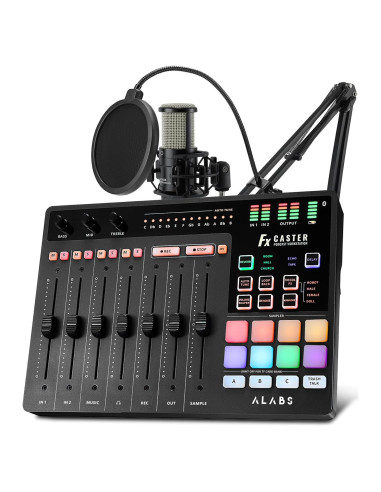 ALABS Fxcaster Paquete Podcast Todo en Uno con Micrófono XLR