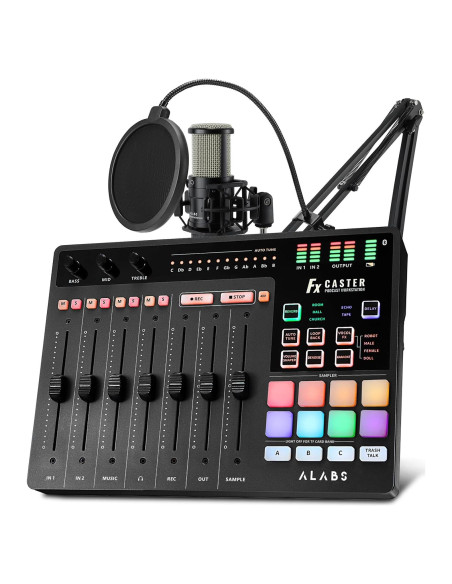ALABS Fxcaster Paquete Podcast Todo en Uno con Micrófono XLR