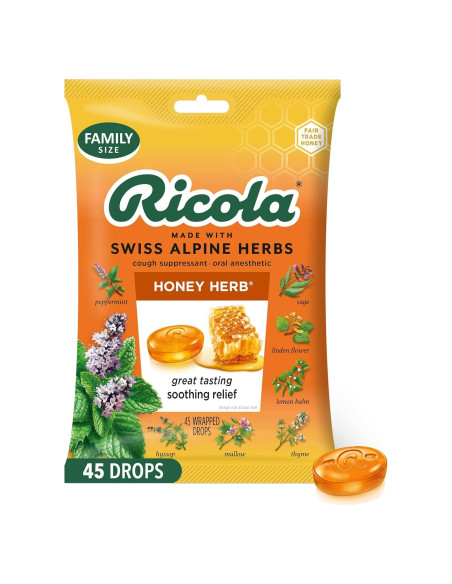 Gotas para la Tos Ricola Miel y Hierbas 45 unidades Alivio Natural