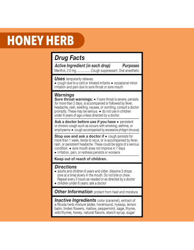 Gotas para la Tos Ricola Miel y Hierbas 45 unidades Alivio Natural