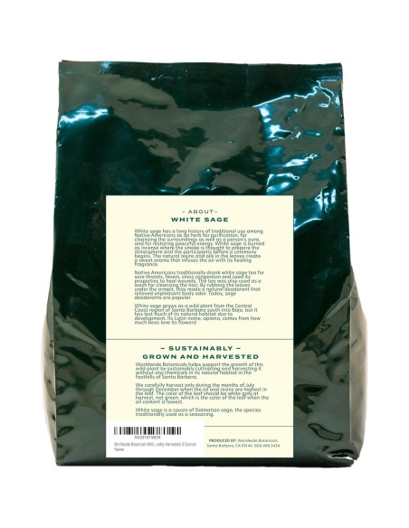 Salvia Blanca 100% Pura Worldwide Botanicals 227g Hoja Entera