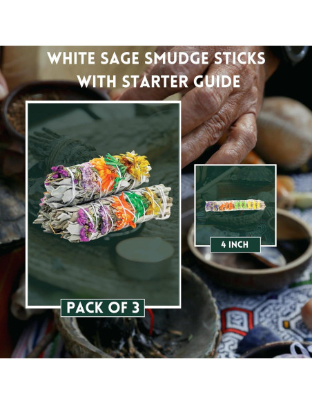 Paquete de 3 Palos de Salvia Blanca Floral Ancientveda 10 cm