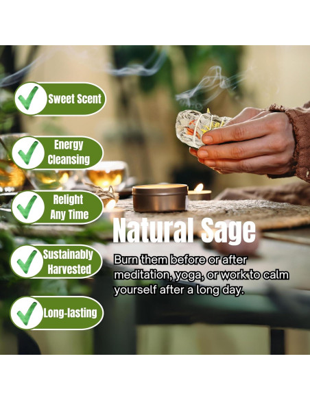 Paquete de 3 Palos de Salvia Blanca Floral Ancientveda 10 cm