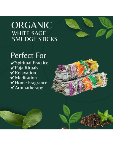 Paquete de 3 Palos de Salvia Blanca Floral Ancientveda 10 cm