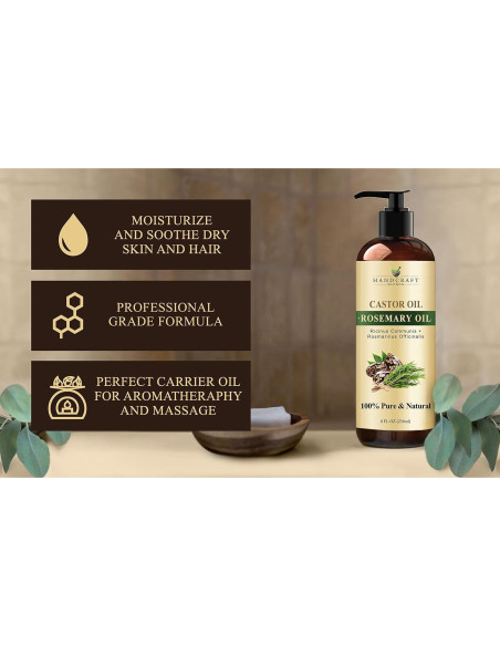 Aceite de Ricino, Romero y Almendra Dulce 100% Puro 236ml