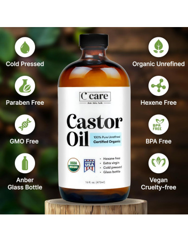 Aceite de Ricino 100% Puro Orgánico C CARE 473ml Prensado en Frío