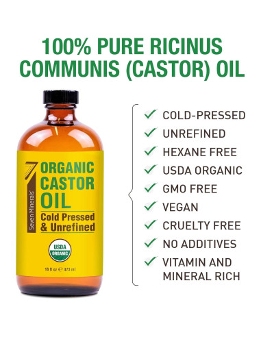 Aceite de Ricino Orgánico Prensado en Frío 473 ml Seven Minerals
