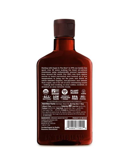 Néctar de Agave Orgánico In The Raw 548.8 ml - Vegano, Sin Gluten