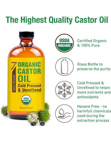 Aceite de Ricino Orgánico Prensado en Frío 473 ml Seven Minerals