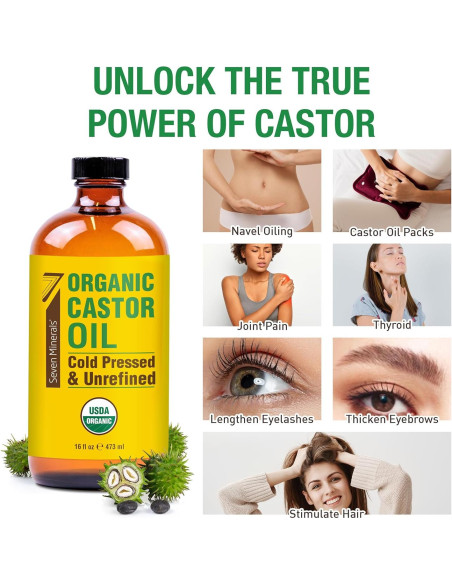 Aceite de Ricino Orgánico Prensado en Frío 473 ml Seven Minerals Aceite de Ricino Orgánico Prensado en Frío 473 ml Seven Minerals