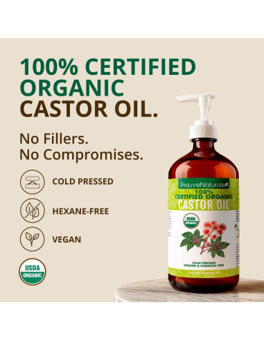 Aceite de Ricino Orgánico RejuveNaturals 473ml - Crecimiento Cabello