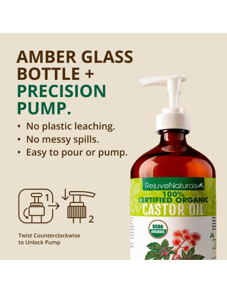 Aceite de Ricino Orgánico RejuveNaturals 473ml - Crecimiento Cabello