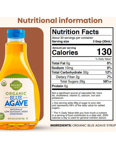 Jarabe de Agave Azul Orgánico Wellsley Farms 1240 g - Bajo Índice Glucémico