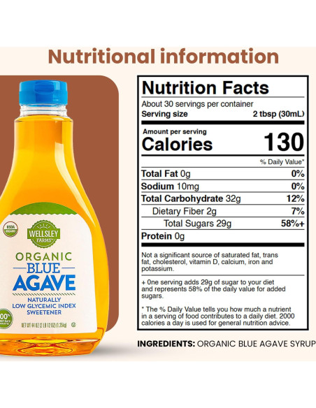 Jarabe de Agave Azul Orgánico Wellsley Farms 1240 g - Bajo Índice Glucémico