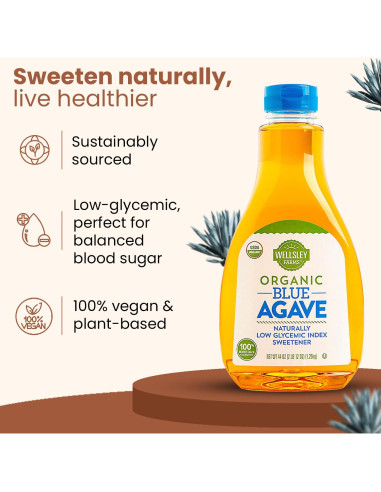 Jarabe de Agave Azul Orgánico Wellsley Farms 1240 g - Bajo Índice Glucémico