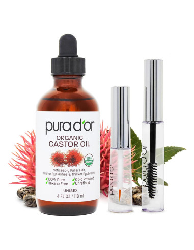 Aceite de Ricino Orgánico PURA D'OR 118 ml + 2 Brochas