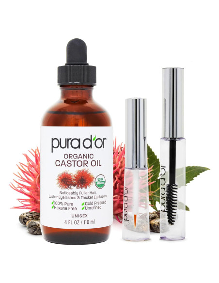 Aceite de Ricino Orgánico PURA D'OR 118 ml + 2 Brochas