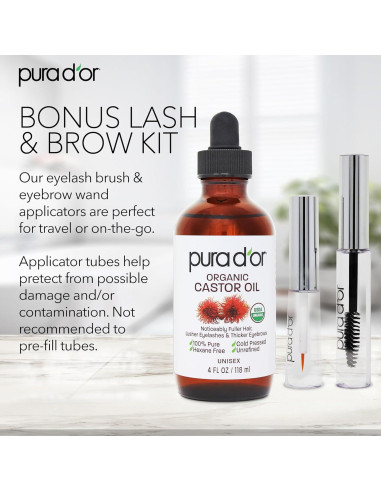 Aceite de Ricino Orgánico PURA D'OR 118 ml + 2 Brochas