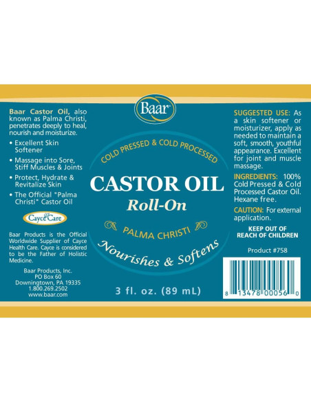 Aceite de Ricino Roll-On Productos Baar 85 ml Nutritivo