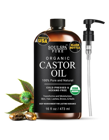 Aceite de Ricino Orgánico Soulspa Puro 473 ml - Crecimiento Cabello y Piel