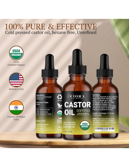 Aceite de Ricino Orgánico Prensado en Frío 473ml Fiora Naturals