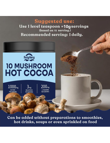 Cacao Caliente de Champiñones Suiyilary 15 Porciones Sin Azúcar