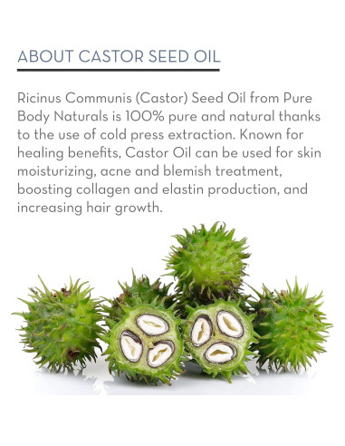 Aceite de Ricino Orgánico Pure Body Naturals 29.57 ml - Crecimiento Pestañas y Cejas