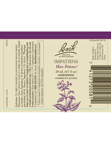 Remedios Florales Bach 2-Pack Vegano 20mL Impatiens Ciruela