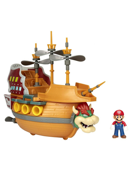 Barco Aéreo Deluxe Bowser Jakks con Figura de Mario 6.35 cm