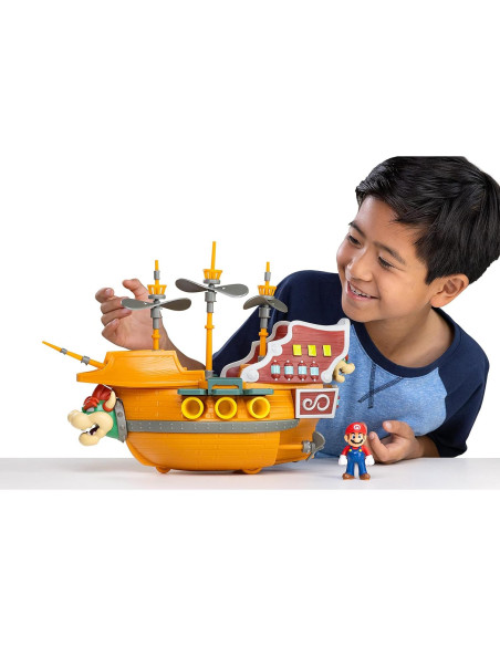Barco Aéreo Deluxe Bowser Jakks con Figura de Mario 6.35 cm