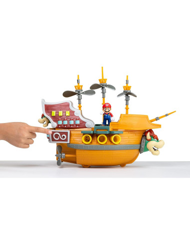 Barco Aéreo Deluxe Bowser Jakks con Figura de Mario 6.35 cm