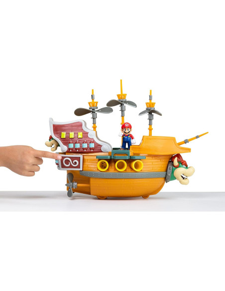 Barco Aéreo Deluxe Bowser Jakks con Figura de Mario 6.35 cm