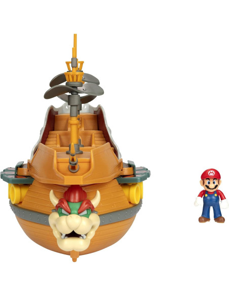 Barco Aéreo Deluxe Bowser Jakks con Figura de Mario 6.35 cm