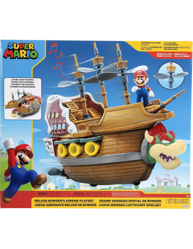 Barco Aéreo Deluxe Bowser Jakks con Figura de Mario 6.35 cm