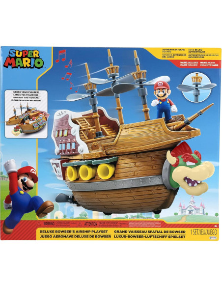 Barco Aéreo Deluxe Bowser Jakks con Figura de Mario 6.35 cm
