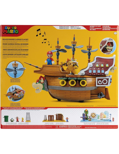 Barco Aéreo Deluxe Bowser Jakks con Figura de Mario 6.35 cm