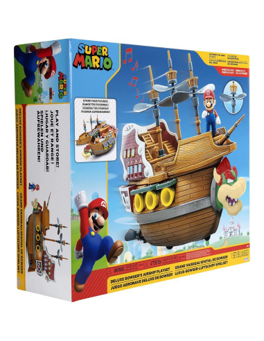 Barco Aéreo Deluxe Bowser Jakks con Figura de Mario 6.35 cm