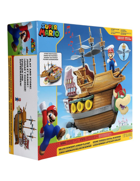 Barco Aéreo Deluxe Bowser Jakks con Figura de Mario 6.35 cm