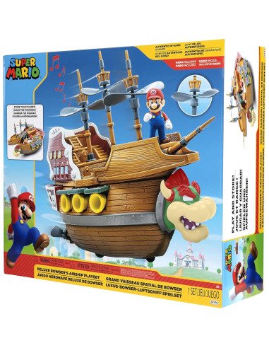 Barco Aéreo Deluxe Bowser Jakks con Figura de Mario 6.35 cm