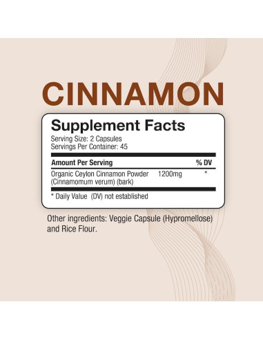 Canela Orgánica Puregen Labs 1200mg 90 Cápsulas Vegetales