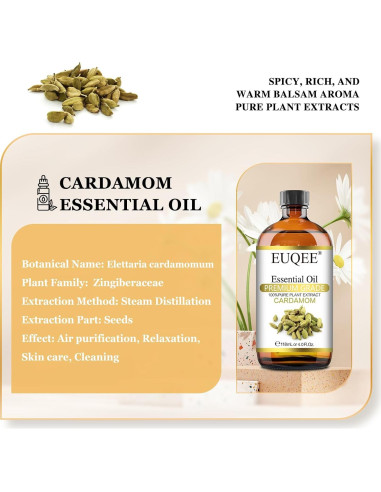 Aceite Esencial de Cardamomo 118 ml EUQEE - Botella con Gotero