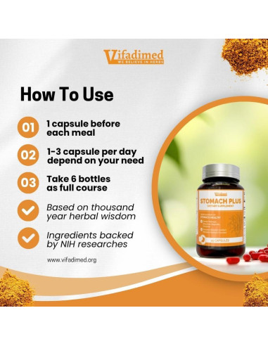 Stomach Plus Vifadimed - Suplemento Herbal 45 Cápsulas