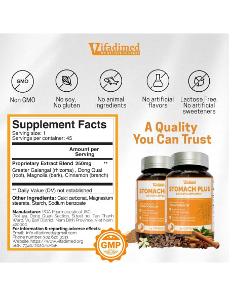 Stomach Plus Vifadimed - Suplemento Herbal 45 Cápsulas