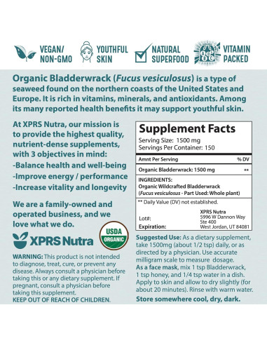 Polvo Orgánico de Algas Marinas XPRS Nutra 226.8g - Suplemento Vegano