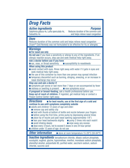 Zicam Spray Nasal Homeopático para Resfriado 14.79ml